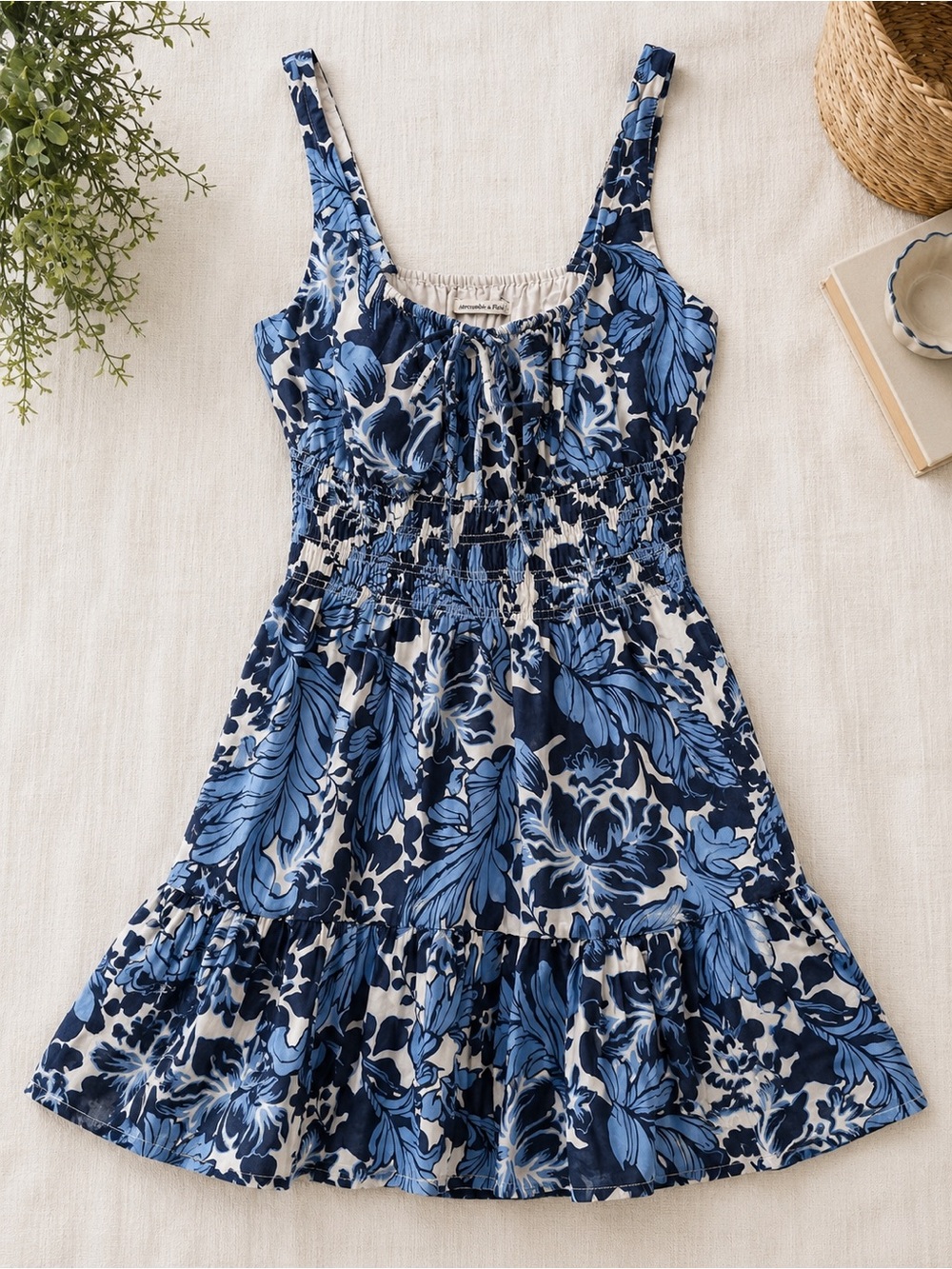 Abercrombie & Fitch Blue Floral Smocked Mini Dress Medium NWT